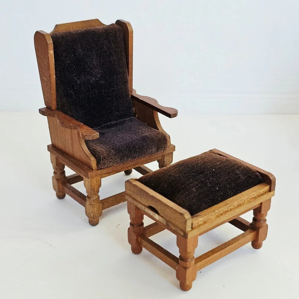 Vintage Shackman Dollhouse Furniture Piano Chair Ottoman Set Miniature Japan